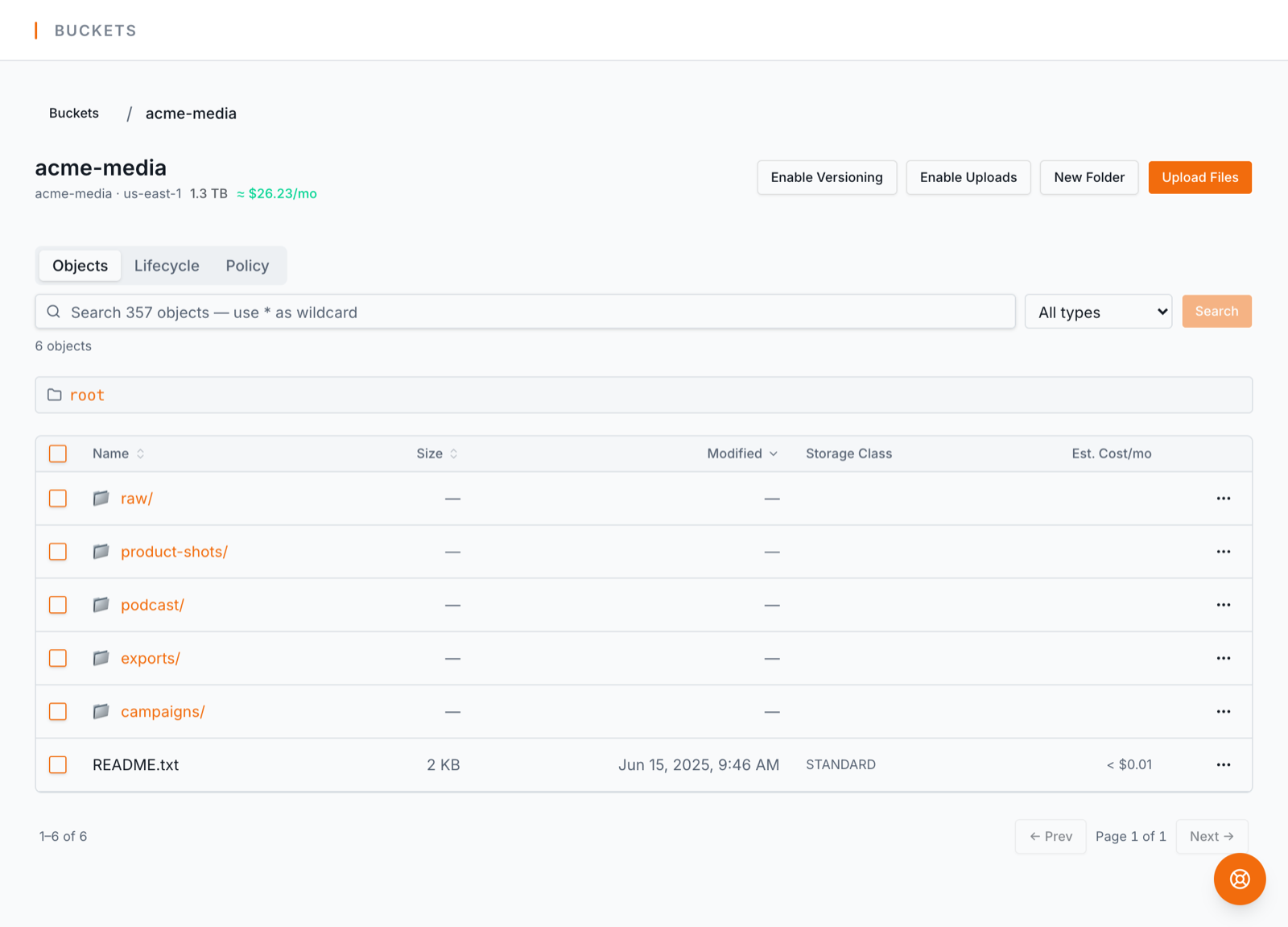 Instant search over an indexed bucket — globs, filters, per-object detail