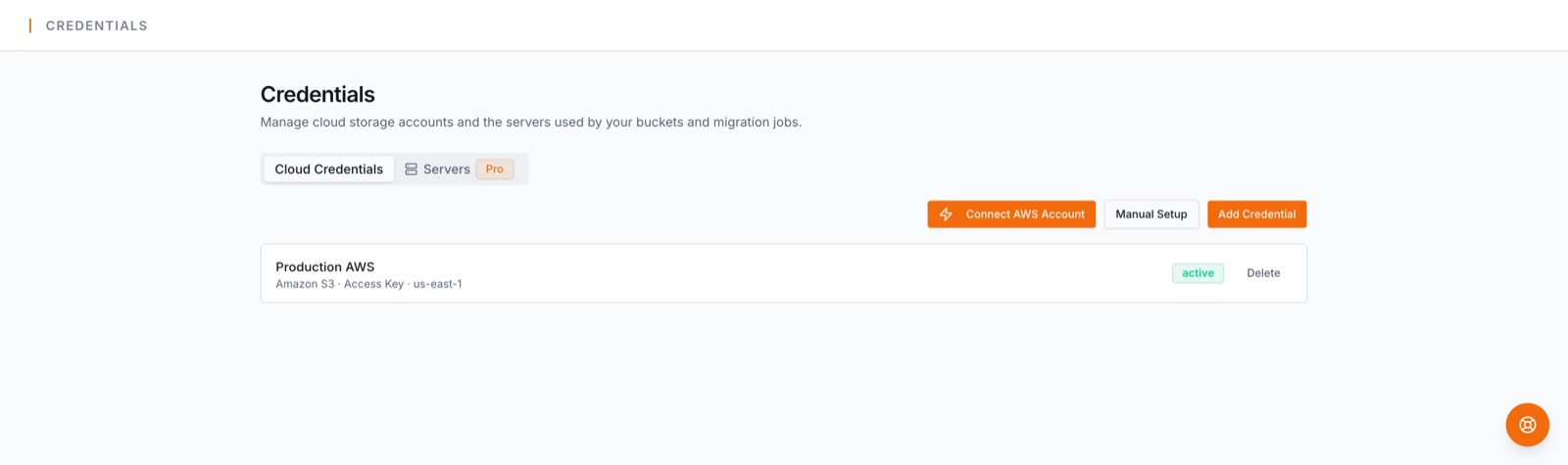 Credentials: every account and server BucketPilot can reach